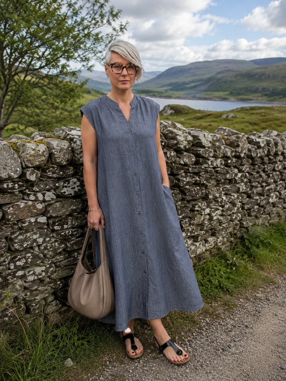 Eileen Fisher Sleeveless Button-Front Midi Dress in Denim Blue - Picture 8 of 8